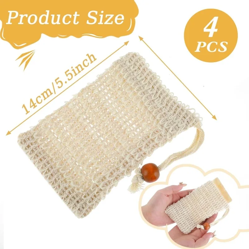 Cotton Soap Bags with Drawstring–Exfoliating Natural Sisal Soap Saver, Mesh Soap Saver for Foaming and Drying in Bath and Shower