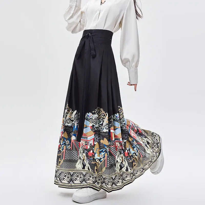 Modern Elegant Hanfu MaMian Qun Ming Dynasty Horse Face Skirt Lace Up Pleated Chinese Traditional Ancient Hanfu Long Skirts