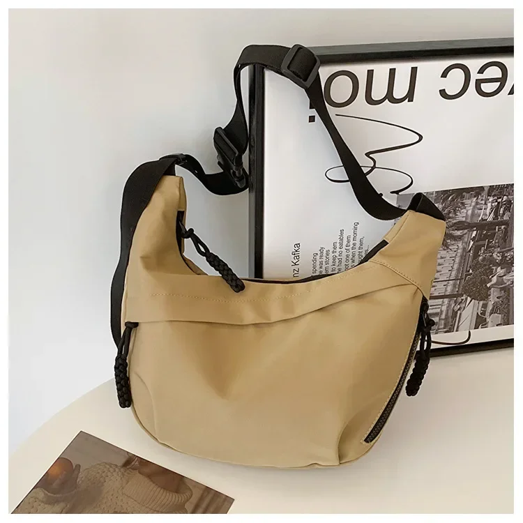 Leisure Oxford Cloth Women\'s Bag 2023 New Campus Sports Pure Color Commuter Single Shoulder Crossbody Female\'s Dumpling Bag