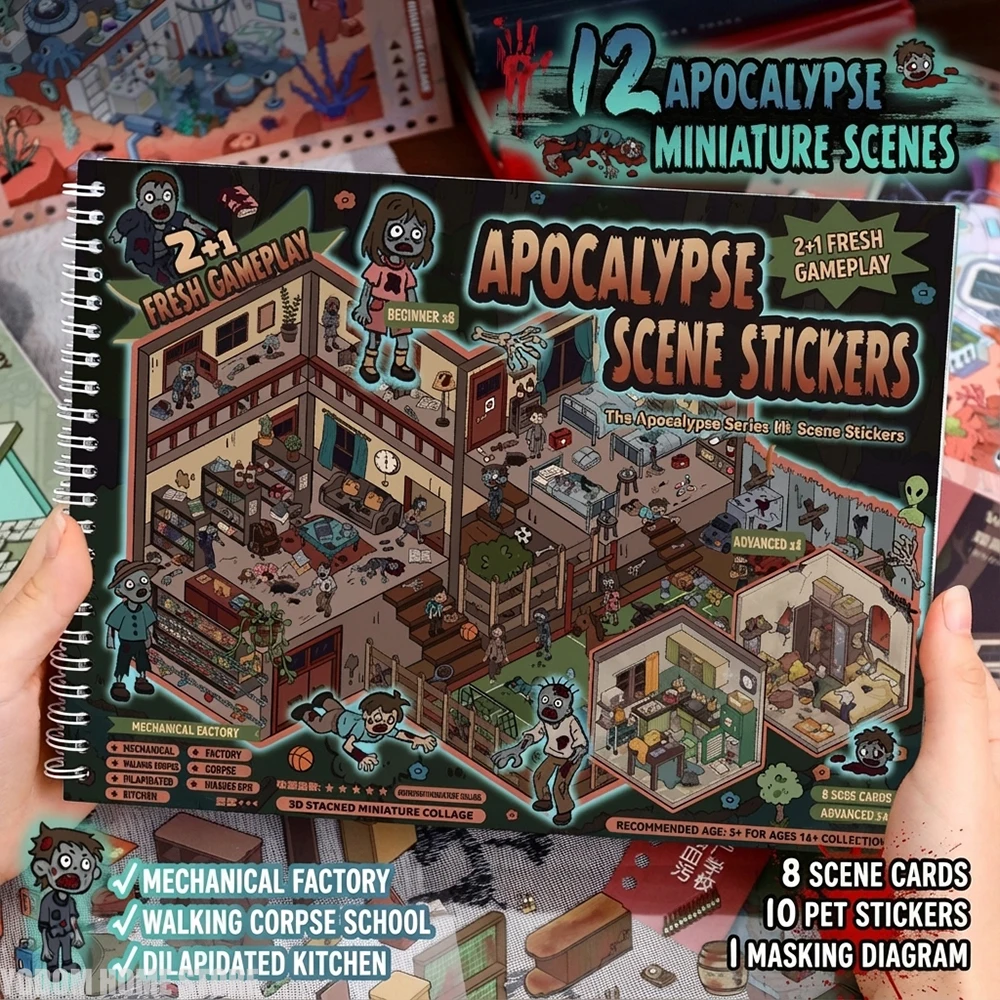 

Kawaii Doomsday Survival 3D Sticker Book, DIY Bunker Landscape & Pocket Cabin Scene for Christmas Gifts Collection