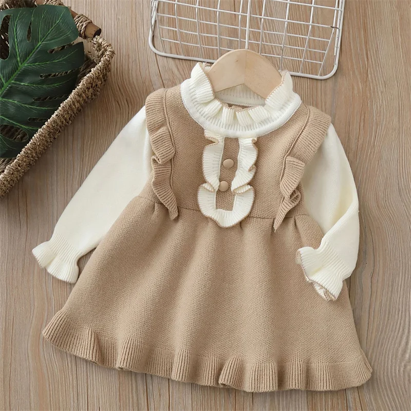 Autumn Winter Girls Dress Girls 1-5 Years Kids Princess Party Sweater Knitted Dresses Birthday Costume Baby Girl Clothes