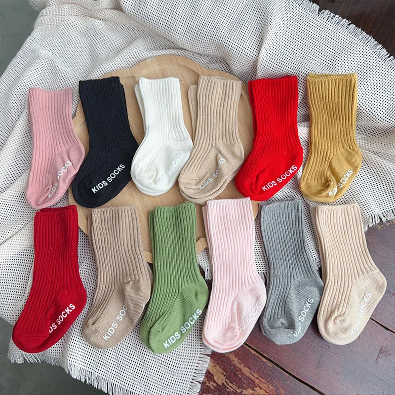 Cute Baby Boys Girls Socks Newborn Infant Kid Solid Stripe Socks Toddler Anti Slip Cotton Infant Short Sock For 0-3Years