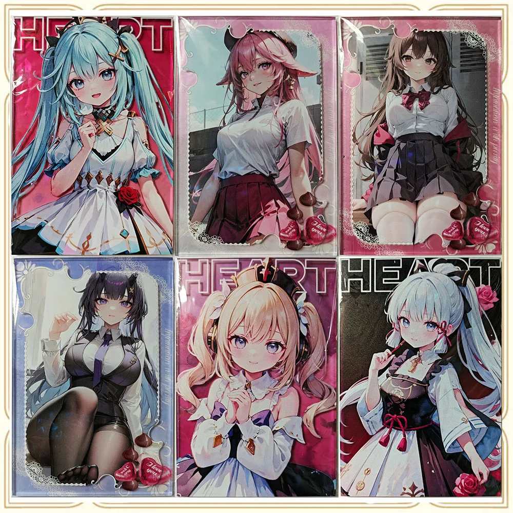 Anime Rose Island Acrylic Miku Yae Miko Hu Tao Ayaka Premium Flash Card Boy Game Toys Collectible Cards Christmas Birthday Gifts