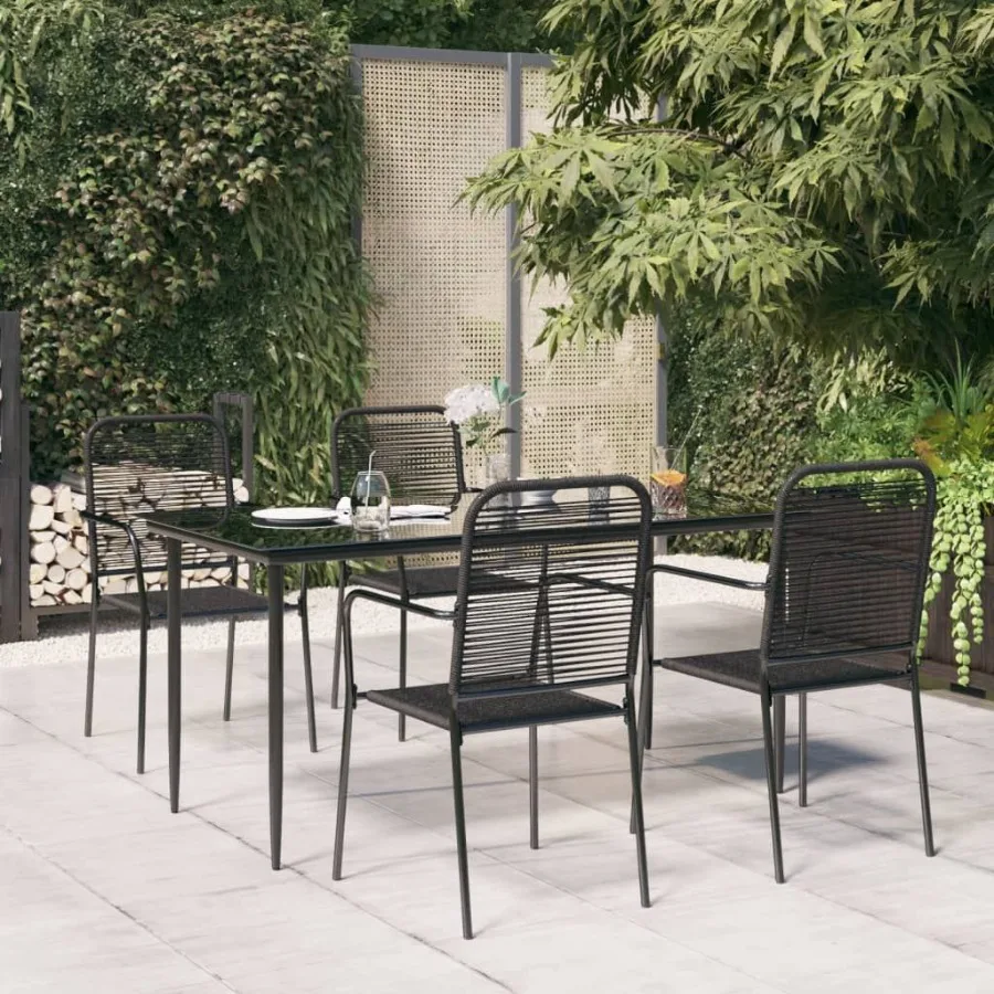 

5 Piece Patio Dining Set Black Cn Rope and Steel