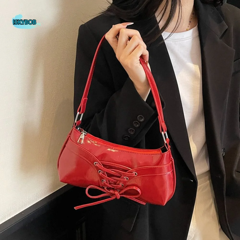 

Fashion Bow Tie Shoulder Bag Designer Sweet Armpit Bag PU Leather Y2k Women Handbag Tote Bag