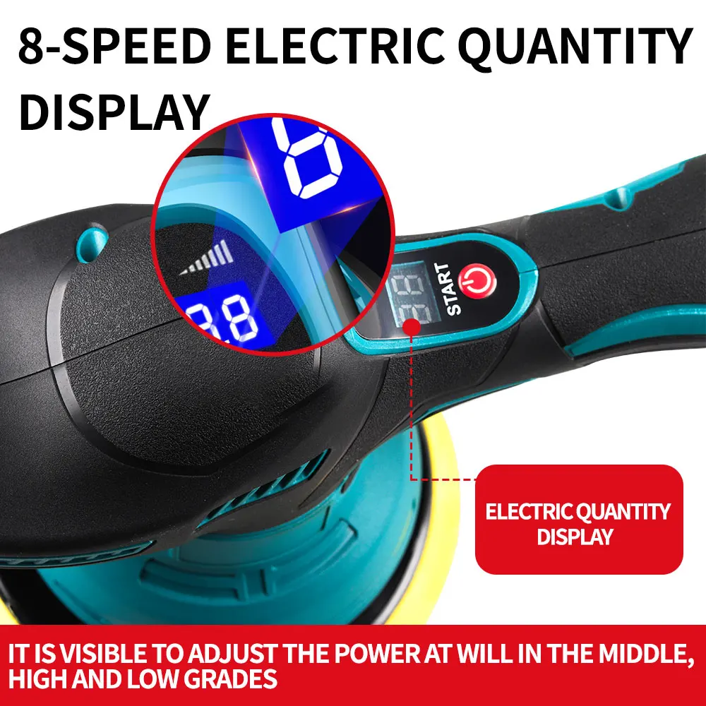 LYUWO 7000RPM Electric Car Polisher 8 Gears Cordless Auto Polishing Wax Machine Car Repair Tools Set For Makita 21V Battery