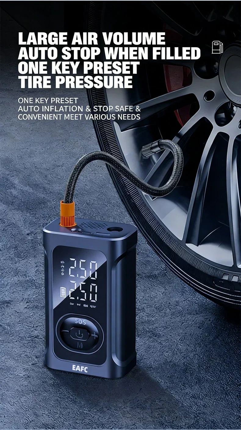 EAFC Update Luftpumpe Wiederaufladbare Hochpräzise Auto-Reifenpumpe LCD-Anzeige Tragbare Luftpumpe für Auto Motorrad Fahrrad Ball – Detail 6