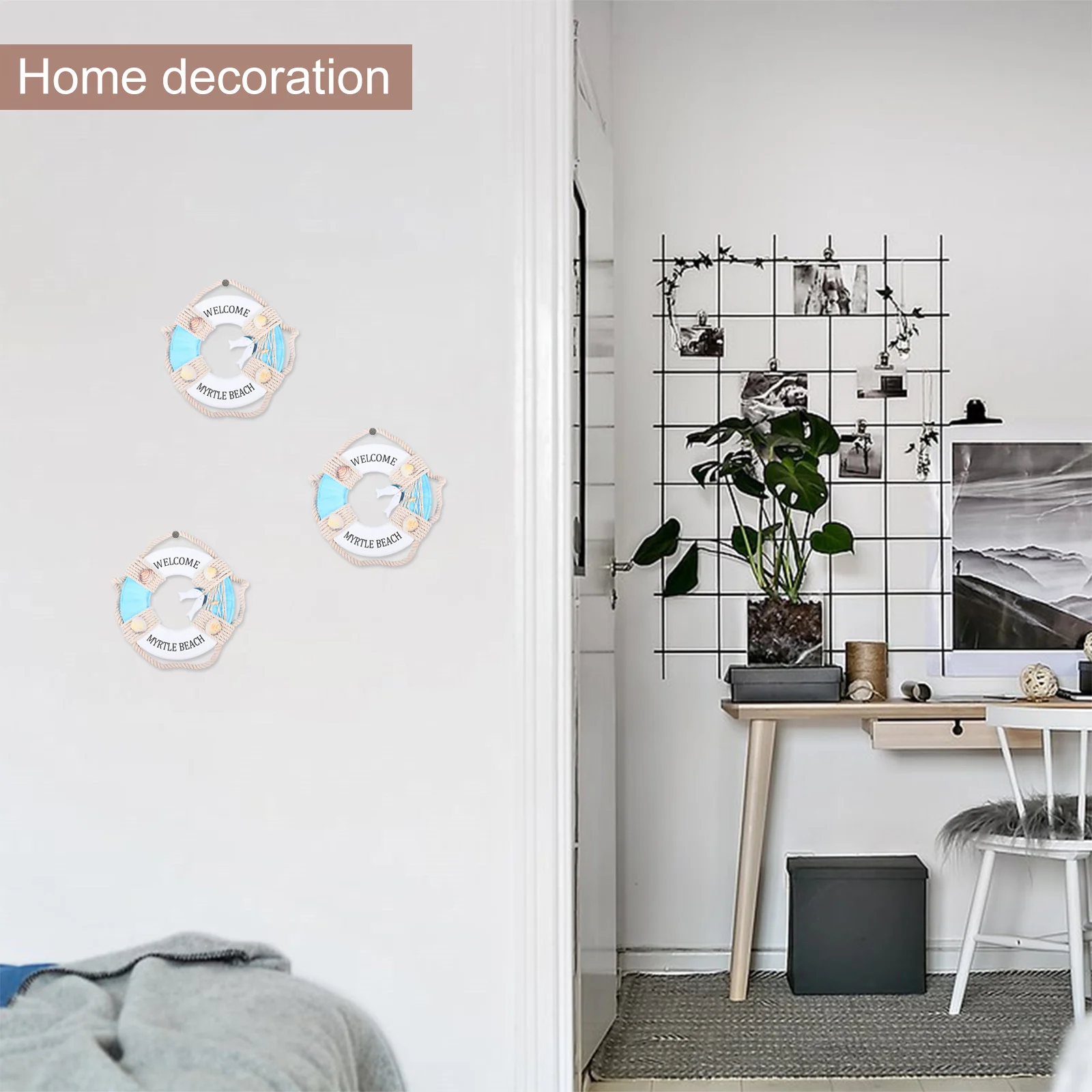 

Wooden Life Ring Wall Hanging Decor Home Decoration Ocean Style Nautical Life Buoy Pendant Stylish Eco Friendly Versatile Mini