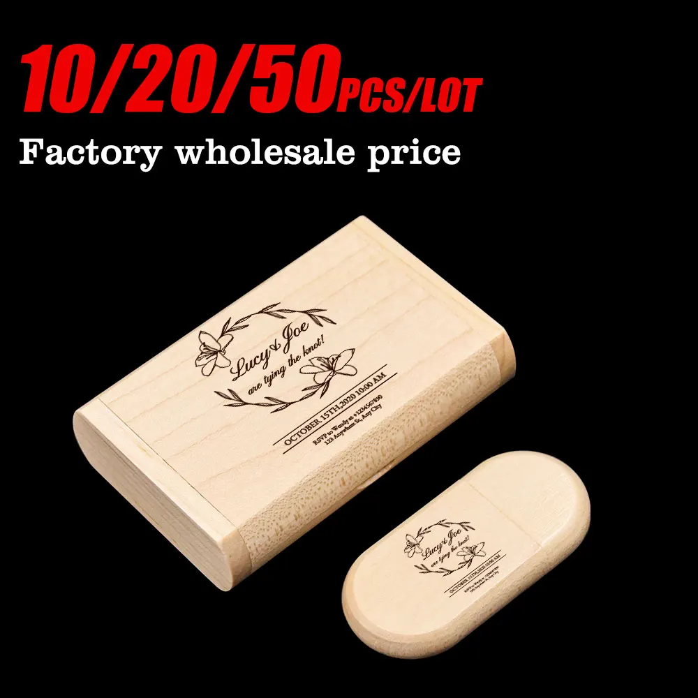 

10/20/50pcs/Lot High speed USB 2.0 Flash Drive Wooden Pendrive 8GB 16GB 32GB 64GB 128GB Memory Stick Wedding Gift (Free LOGO)