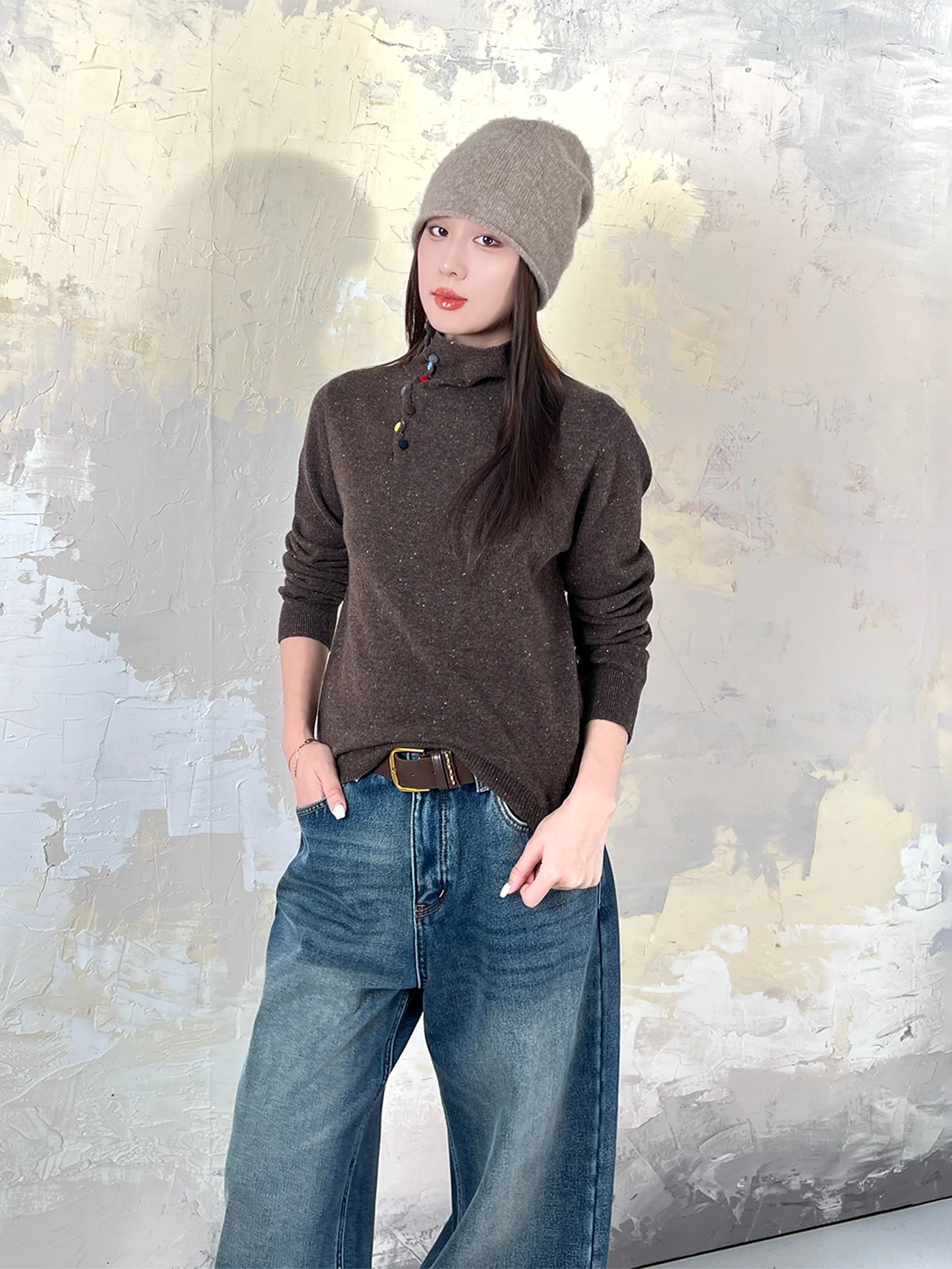 

Новый зимний модный женский свитер с высоким воротом из тонкой шерсти, повседневный, мягкий, теплый, с длинными рукавами, синего цвета