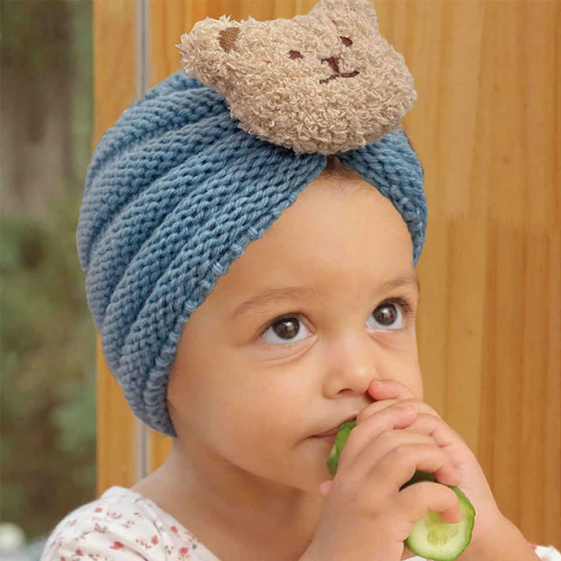 Winter Warm Knitted Baby Hat for Boys Girls Bear Decor Infant Toddler Girls Hat Autumn Girl Beanie Newborn Shower Gifts