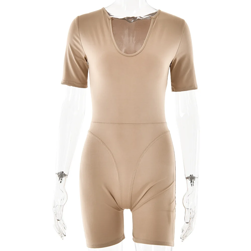 Sexy Tight Onesie Patchwork Base irt ort Sve V-Ne High Waist Silk Blend Spring Summer Faion Women's Jumpsuit