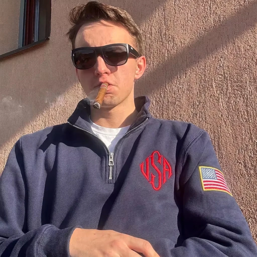 Y2K Marineblaues Sweatshirt mit Viertelreißverschluss, USA-gesticktem Amerika-Flaggen-Patch, Jacke für Männer und Frauen, Vintage Streetwear, Modetrend-Oberteil – Detail 17