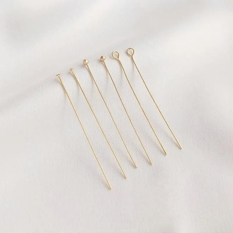 50PCS 14K Gold Color Plated Brass Needles Ball Flat  Eye Head Pins Connect Beads Pins High Quality Jewelry Accessories Findings