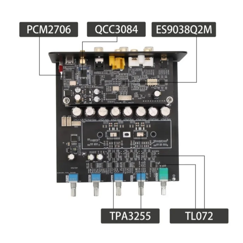 D185 2.1 Channel Digital Power Amplifier Bluetooth5.4 Audio Amplifier ES9038Q2M Decoding TPA3255*2 Chips with Three VU Meter RCA