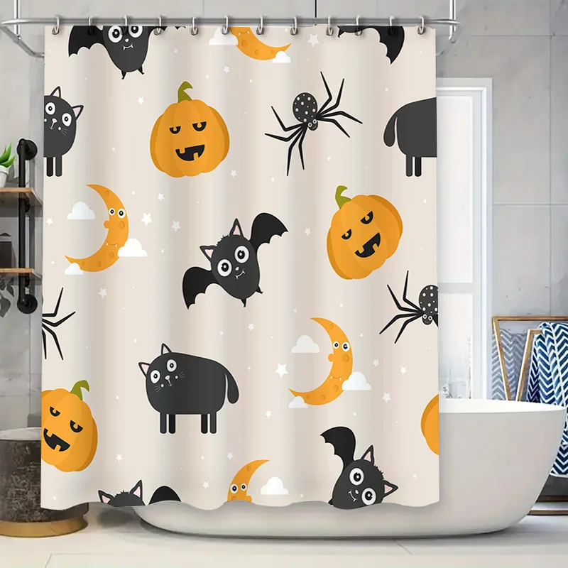 

Занавеска для душа на тему Хэллоуина с тыквой, летучей мышью, кошками и луной идеально подходит для создания жуткой атмосферы в вашей летучей мыши.