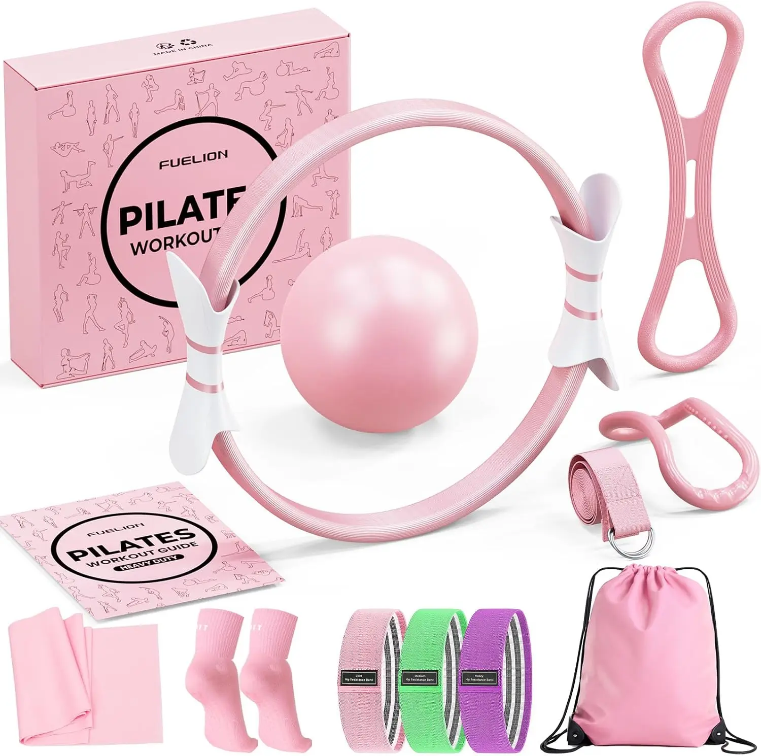 

Pilates Ring Set for Women: Home Workout Equipment with Resistance Bands, 14" Magic Circle, Mini Ball, Starter Kit for Strength