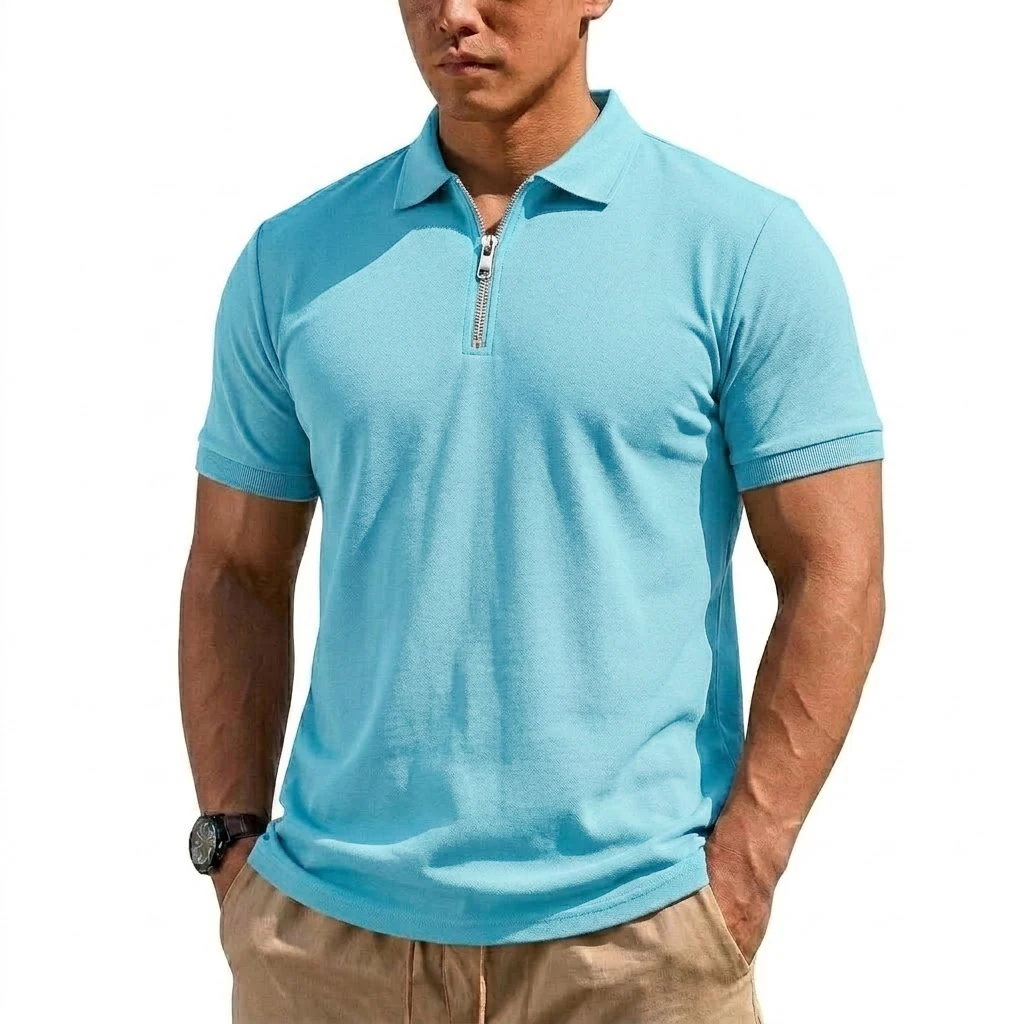 Sommer Herren Henry Shirts Gym Man Kurzarm T-Shirt Leichtes Reißverschluss-T-Shirt Koreanische Schnelltrocknende Shirts Herrenbekleidung – Detail 11