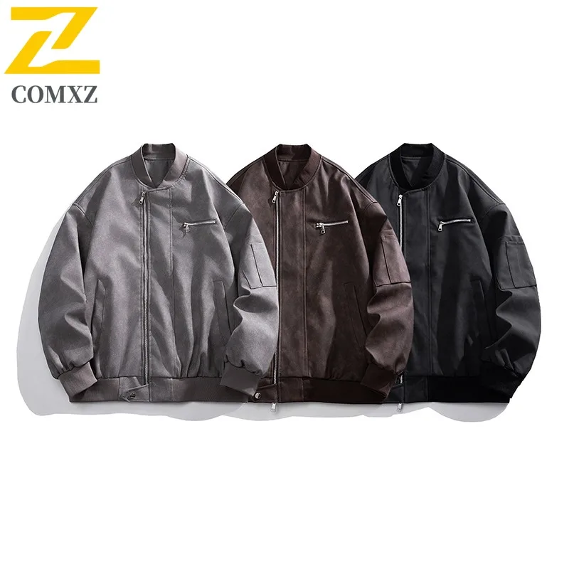 سترة COMXZ Urban للرجال بياقة واقفة وتسلق الصخور في الهواء الطلق معطف متين للدراجات النارية ملابس خريفية خفيفة الوزن للسفر بسيطة