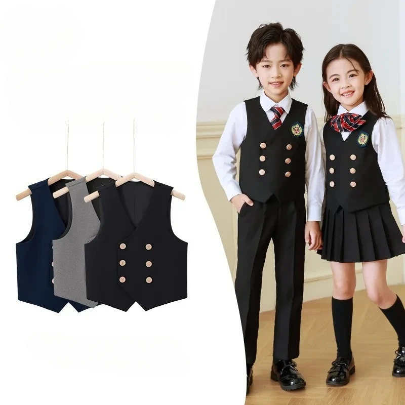 

Детский комплект, мягкая двубортная весенне-осенняя униформа в британском стиле для выступлений, униформа для детского сада