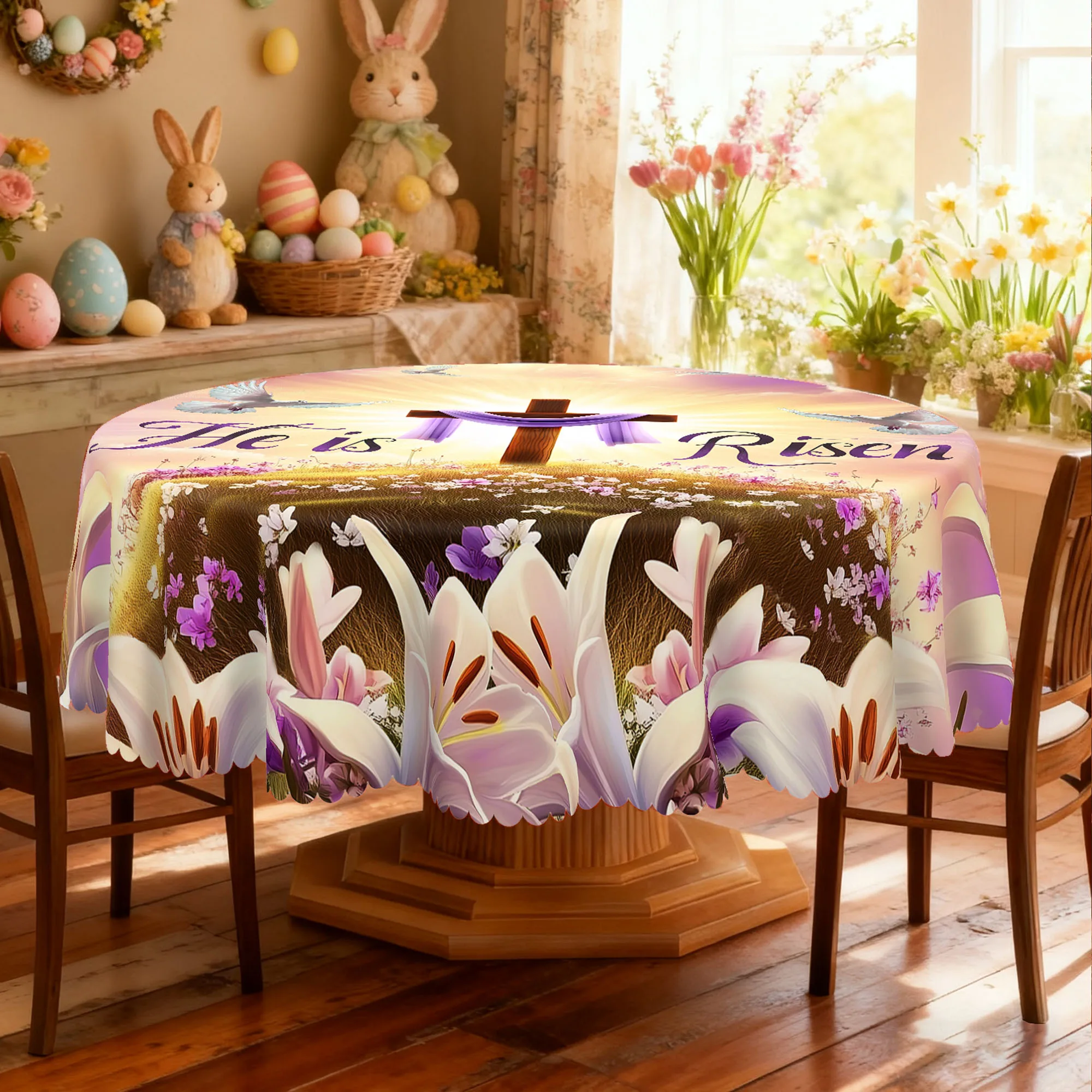 1 Piece of Easter Round and Rectangular Tablecloth, Available in 5 Sizes, with the Text 