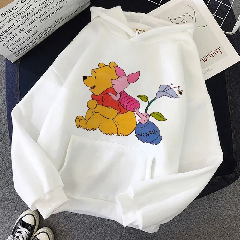 Winnie The Pooh feminino Anime com capuz de manga comprida, tops Harajuku, moletons femininos extragrandes, streetwear, outono, Y2K