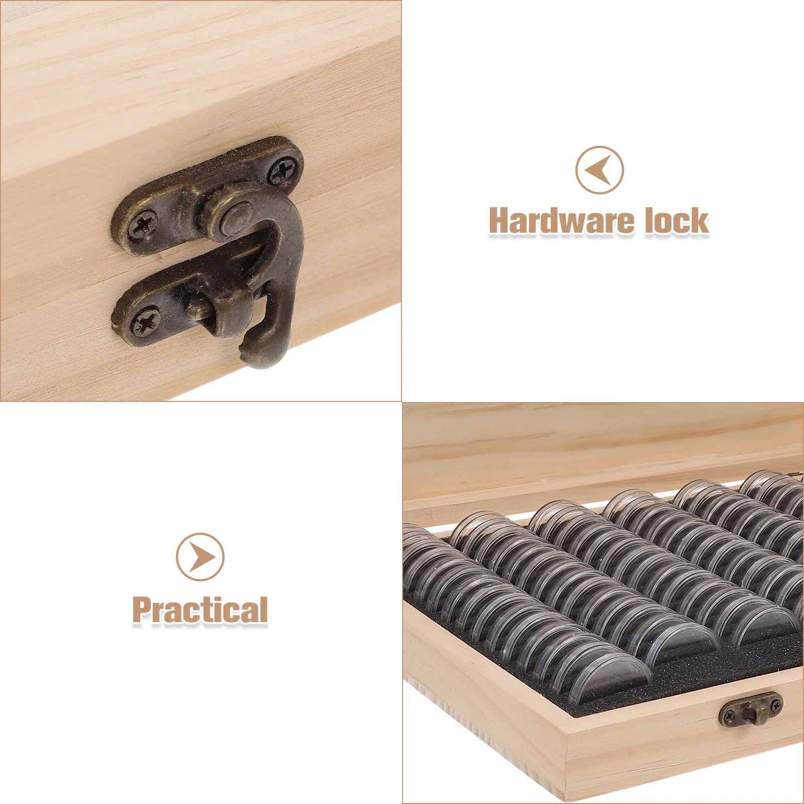 Coin Storage Box Wooden Display Case With Adjustable Eva Rings Lockable For Coins Medals Badges Organizer