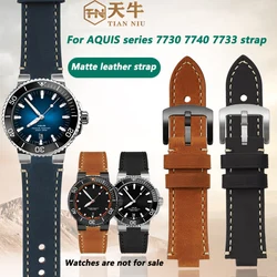 24-12mm raised cowhide strap for Oris diving watch AQUIS series 7730 7740 7733 frosted lea-ther watchband men's bracelet