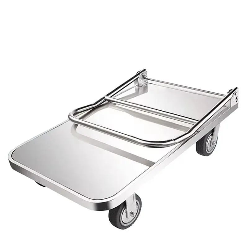 Commercial Stainless Steel Flatbed Trolley Foldable Kitchen Cart Hotel Restaurant Transporter Inox Utility Truck