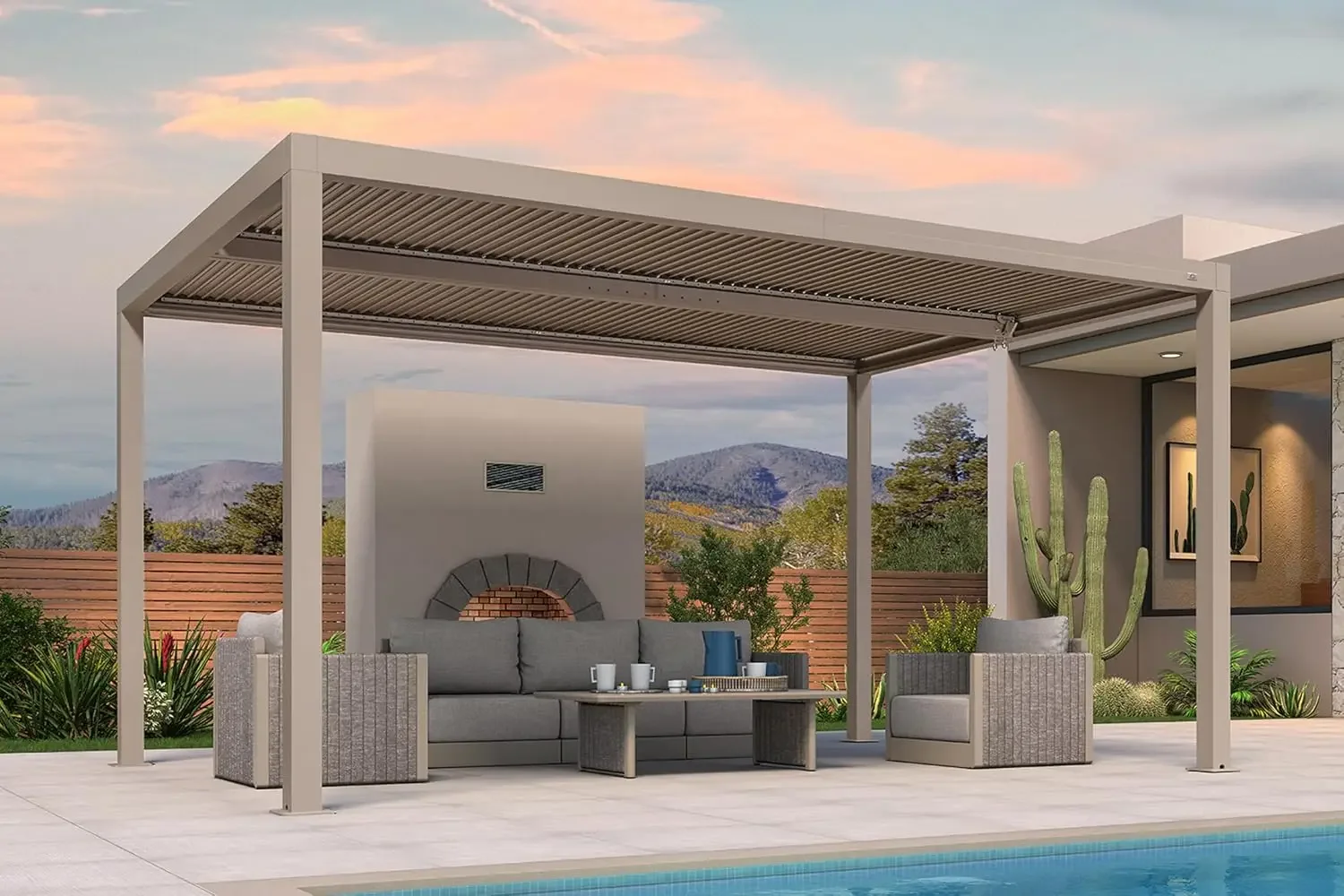 Louvered Pergola 10' × 15' Outdoor Hardtop Gazebo Adjustable Aluminum Sun Shade for Deck Garden Backyard Patio Retractable Roof