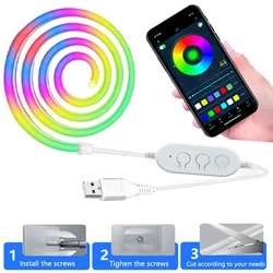 Strisce luminose a LED al Neon Bluetooth 5V luci a corda al Neon RGBIC impermeabili con sincronizzazione musicale Dreamcolor Chasing Strip Tape for Room