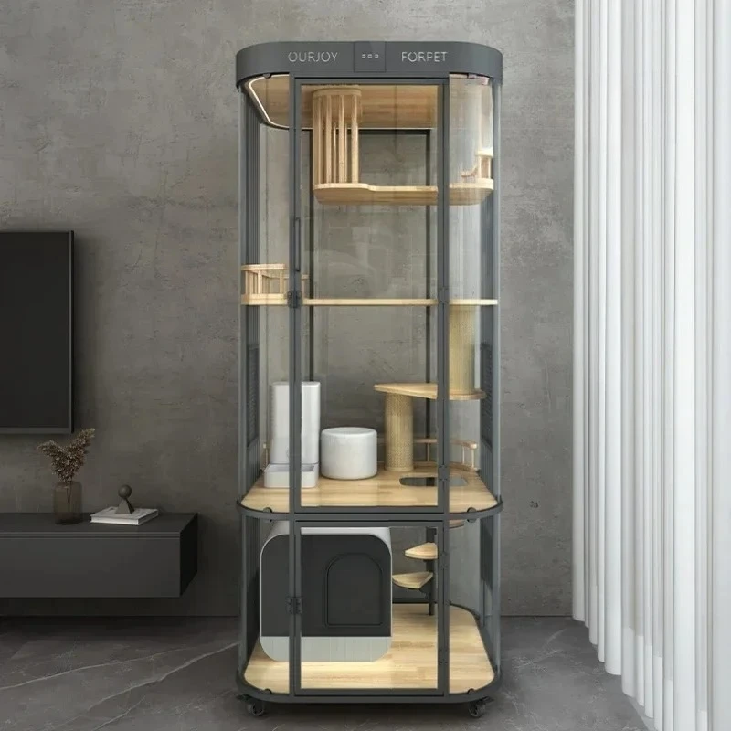 

Панорамная кошачья вилла, роскошный стеклянный шкаф для кошек, изогнутый полностью прозрачный большой космический домашний кошачий домик