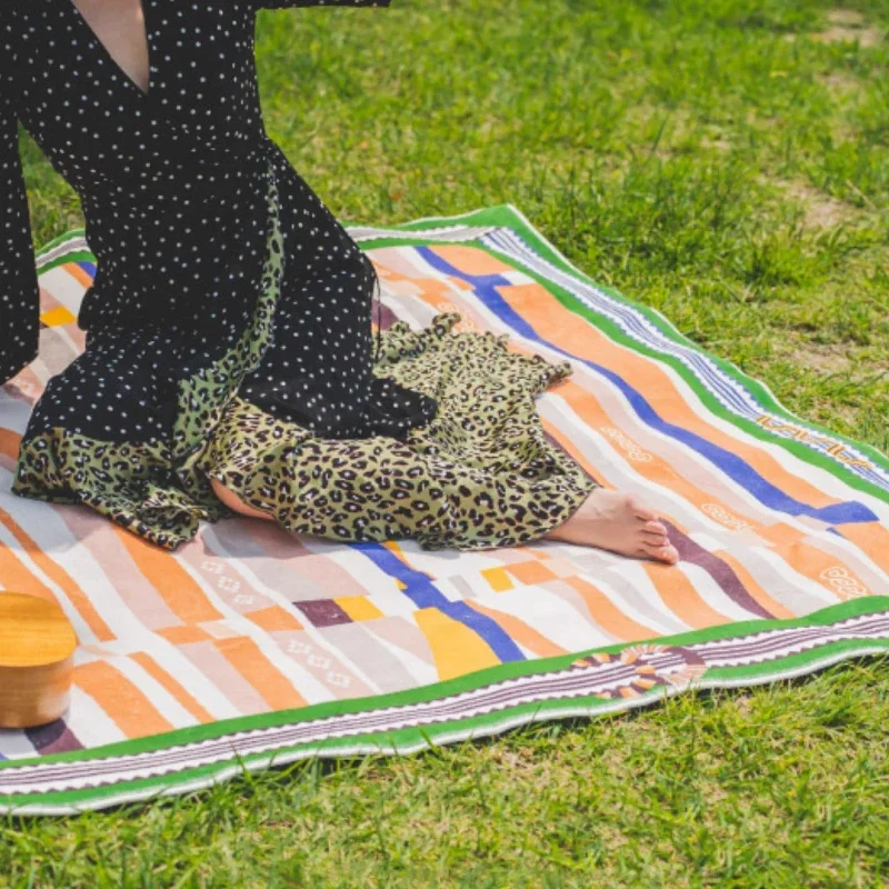 

Outdoor Picnic Rug Multicolor Striped Bohemian Style Carpet Camping Beach Garden Party Carpet Art Carpet for Living Room Bedroom