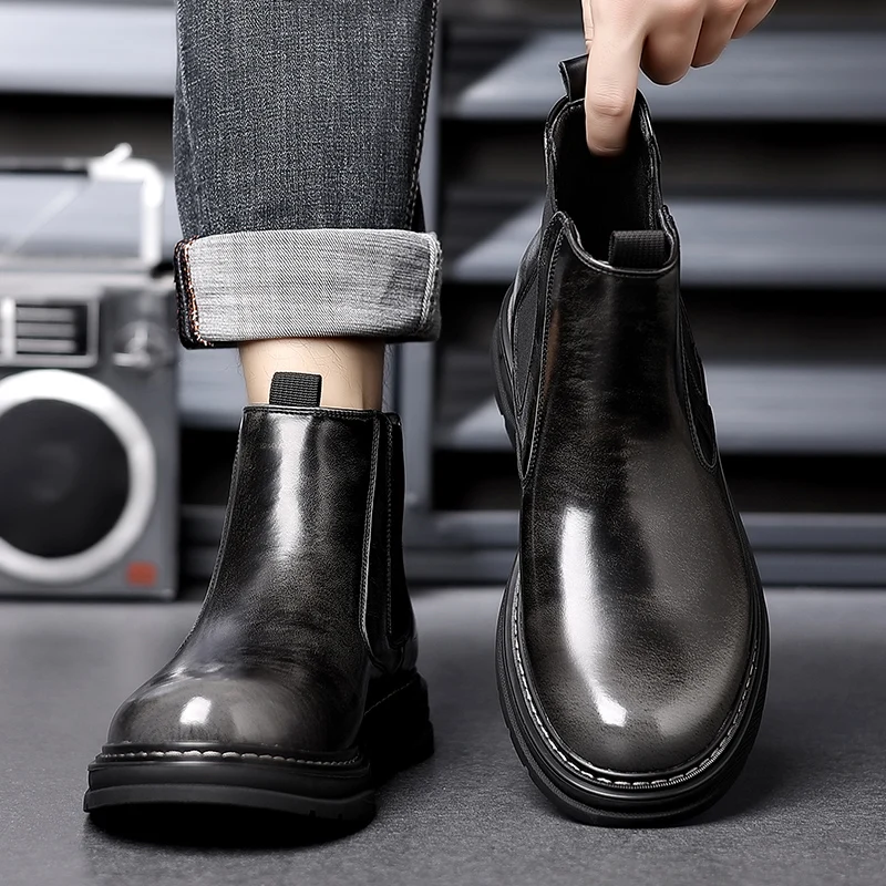 Vintage British Trend Brand High Top Leather Shoes with Polished Colors New High-quality Men's Autumn Comfortable Chelsea Boots