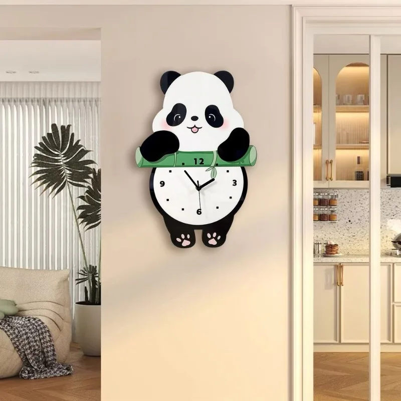 Creative Silent Clock Cartoon Panda Swinging Wall Clock Studio Background Wall Decorative Painting - view 3