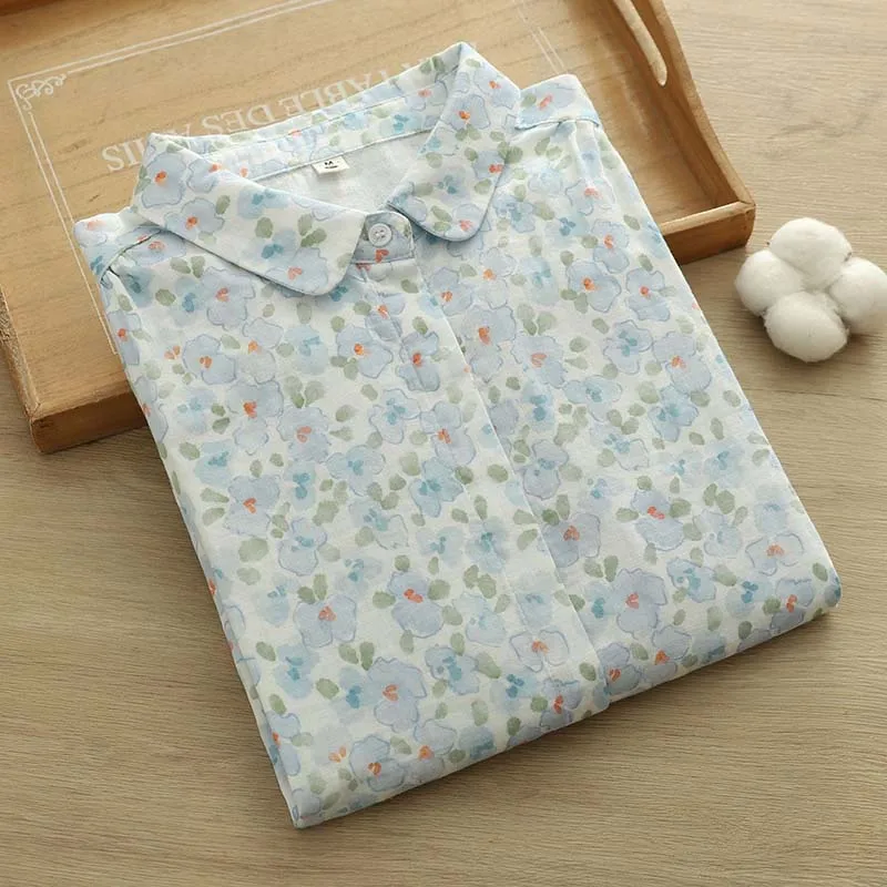 

M,L,XL Autumn Spring New Arrival Long Sleeve Shirt for Women Good Quality Printing Florals Turn-down Collar Cotton Tops S178