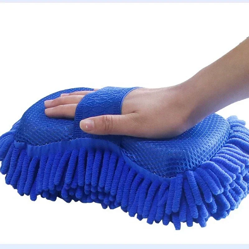 Esponja para lavado de coches de chenilla de microfibra azul, almohadilla de cepillo, toalla de lavado automático, guantes, accesorios de estilismo, herramienta de limpieza, 2 uds.