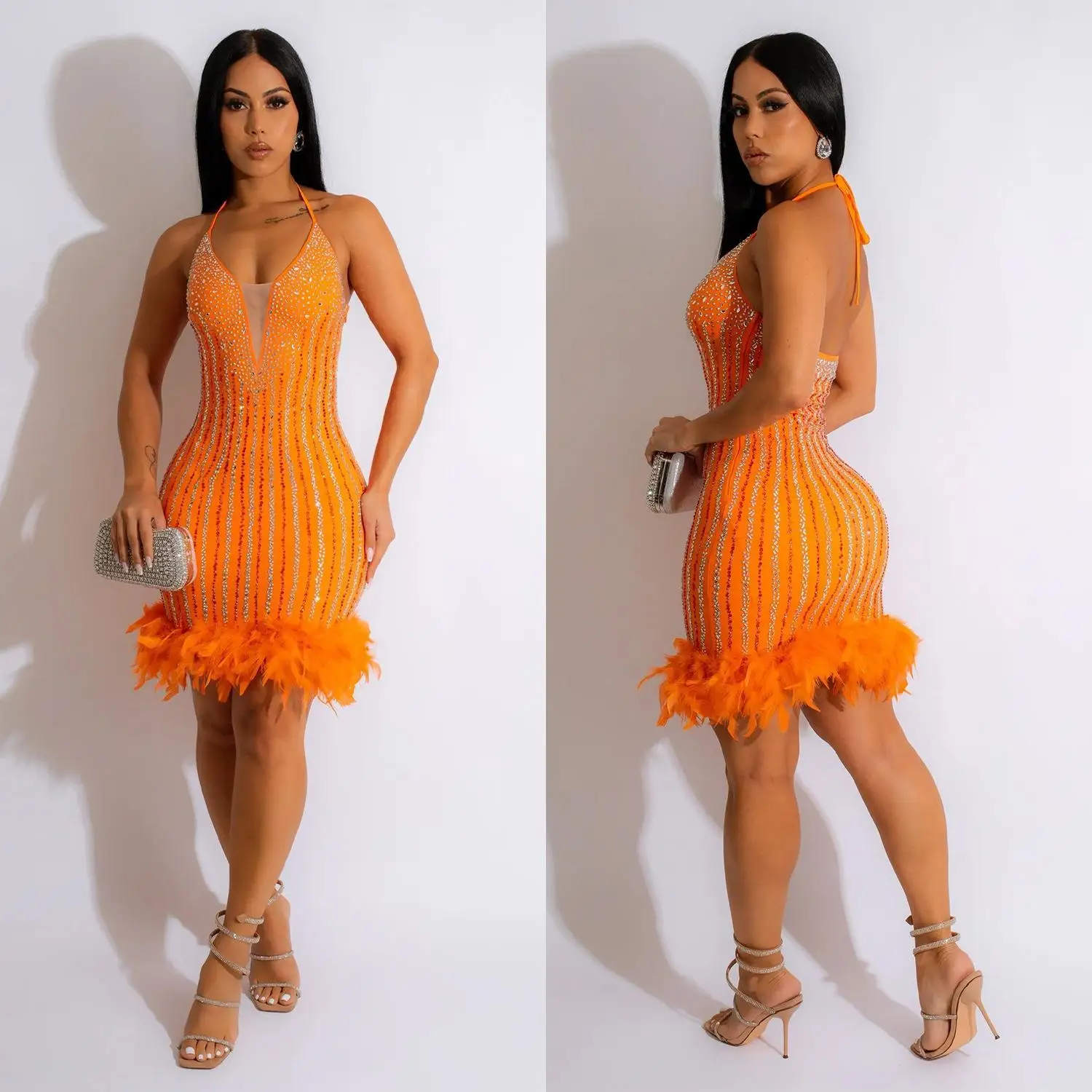 

Ele Pure Color Rhinestone Me Feather Bowtie ort Skirt Dr C6609 Faionable Women's Dr Ciwalk Summer