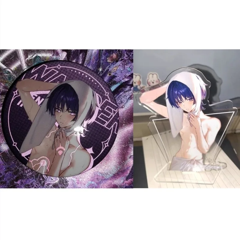 Image of 2 Teile/satz Wanderer Kabukimono Kinich Turnfire Jagd Wendy 58mm abzeichen Mit Acryl Figur Stand Modell Brosche Pin Cosplay Abzeichen geschenk