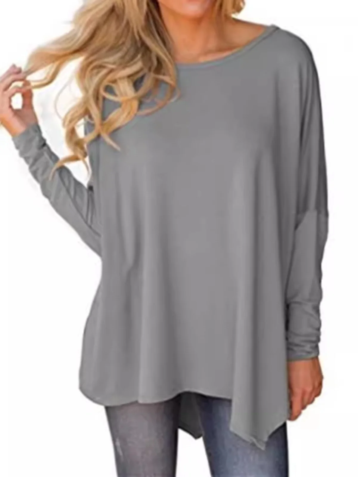 تي شيرت نسائي فضفاض طويل Sve مقاس مريح من البوليستر للربيع والصيف Faion أساسي مستدير Ne Top #5