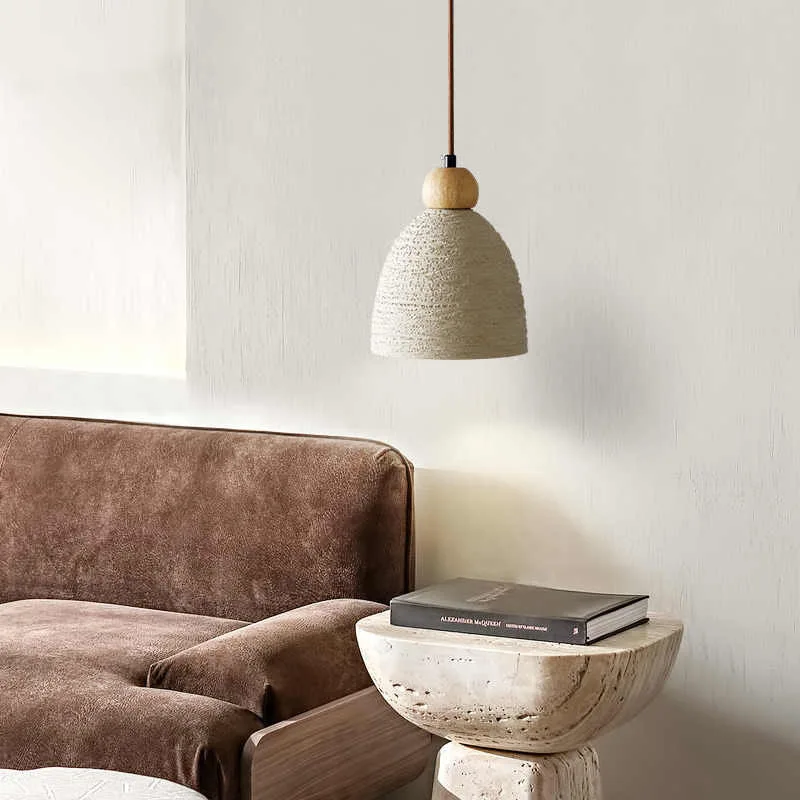 European Style Modern New LED Wooden Pendant Light Micro Cement Living Room Dining Room Bedroom Bedside Artistic Lighting