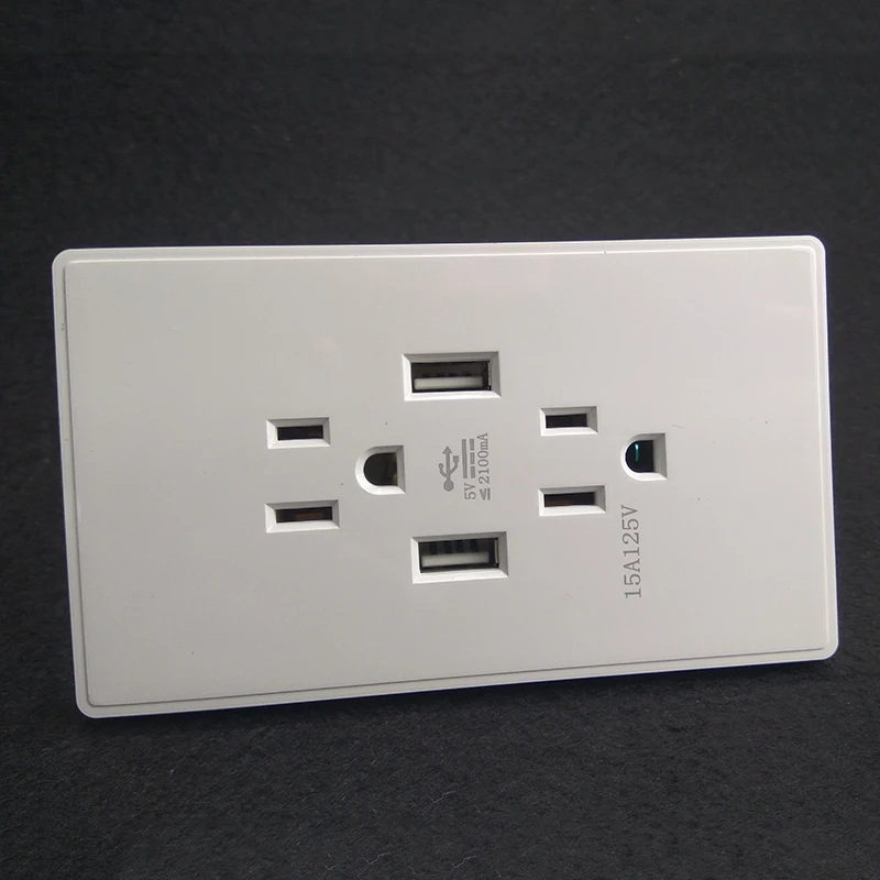 American Standard Wall Power Socket Outlet With 2Usb Ports For Phone Charging Ac 110-250V 15A Double Us Plug Household