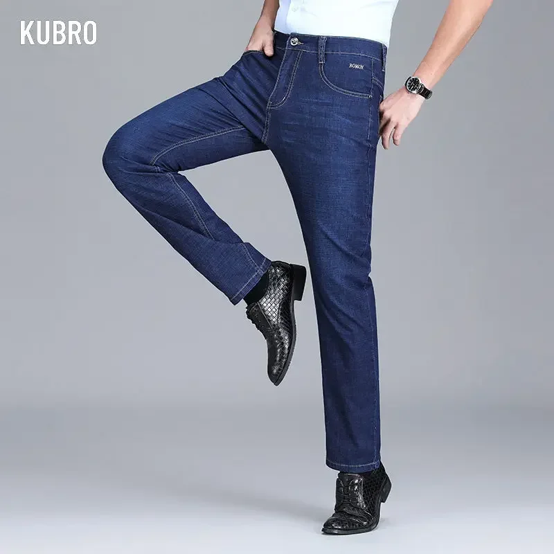 KUBRO Male Brand Denim Pants Classic Advanced Stretch Black Jeans 2023 New Chic Style Business Fashion Slim Fit Blue Trousers