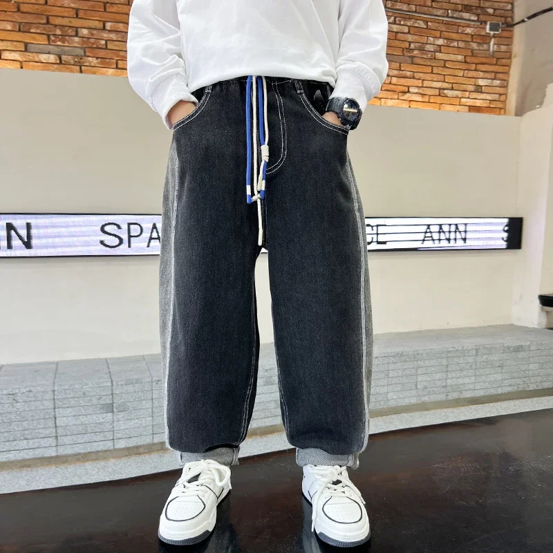

2025NewNew 2025 Boys' Casual Korean Style Autumn and Winter Loose Simple Denim Jeans High Quality.4-15year