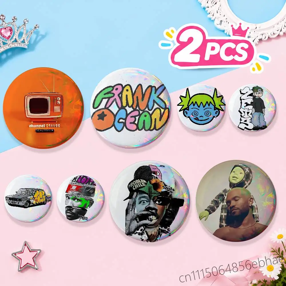 FOR Blonde Frank Ocean 2Pcs Set Round Badge Holographic Foil Button Pin Brooch Backpack Clothing Lapel Decor Fans Gift