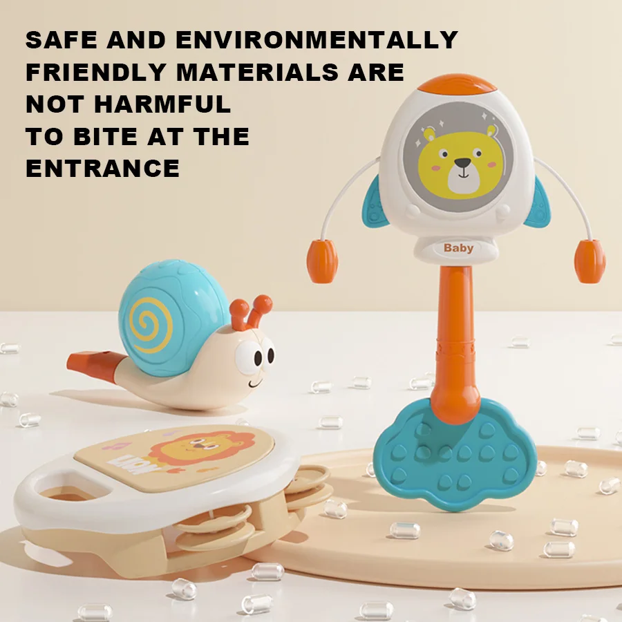 Beruhigendes Spielzeug für Babys, Trommelrassel, Hornpfeifenset, 5-teiliges sicheres Material, Spielzeug mit Klang, beruhigendes Baby, Baby-Geschenk, Spielzeug, Ostergeschenk