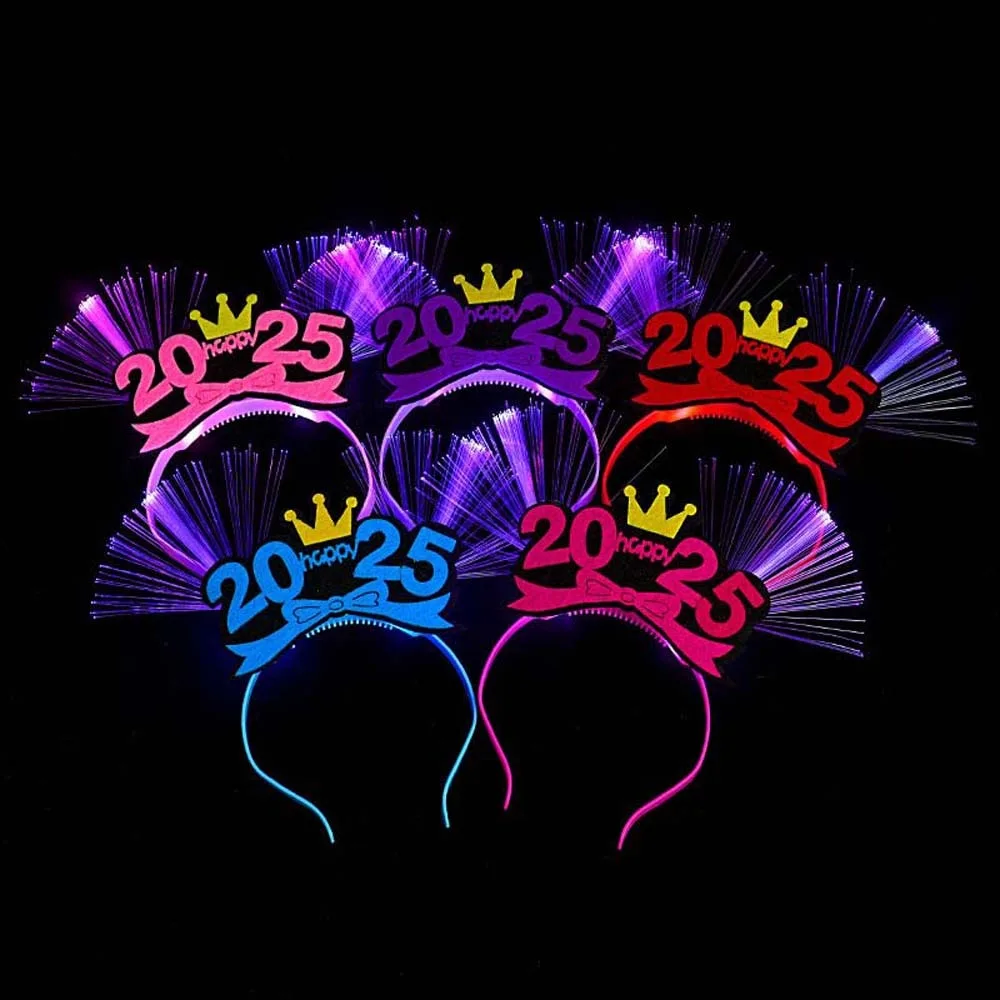 

LED Glow 2025 Happy New Year Headband Number Letter Snake Shape LED Glow Hair Bands Photographic Headwear Colorful