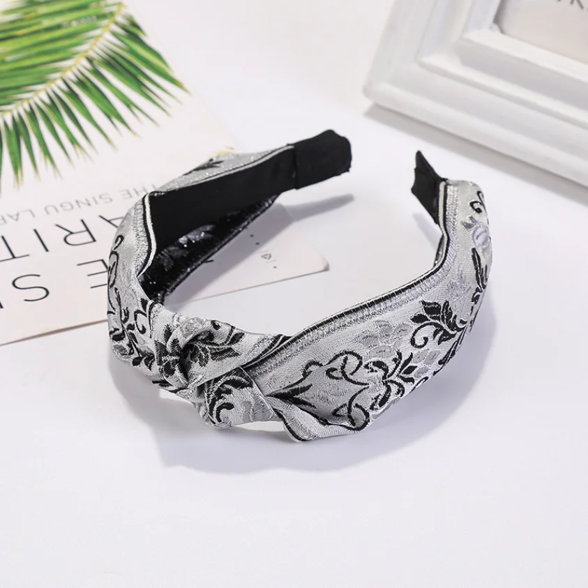 Ethnische Stil Stickerei geknotet Stirnband für Frauen Mädchen Stoff Haar Hoop weibliche waschen Gesicht Haarbänder Geschenke Haar-Accessoires – Detail 7