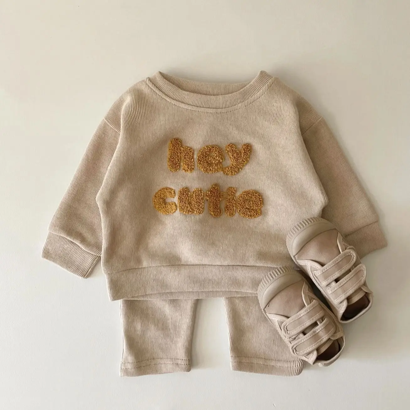 Europe Baby Cotton Kintting Clothing Sets Kids Boys Girls Spring Clothes Loose Tracksuit Pullovers Tops+Pants 2PCS Outfits