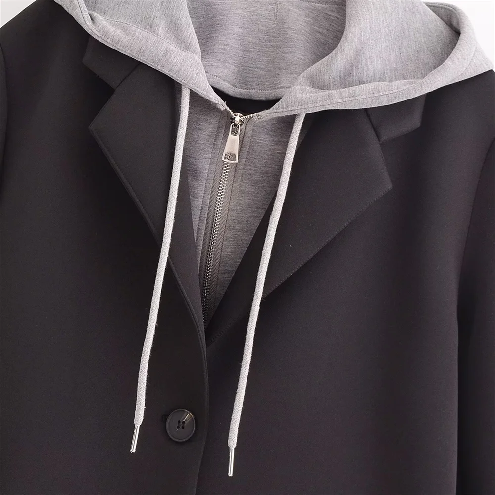 秋の新作レディースファッションカジュアル多用途着脱式シングルブレスト装飾フード付きコートジャケット